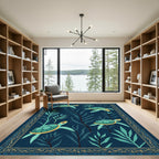 Ocean Turtle Teal Kelp Border Rug