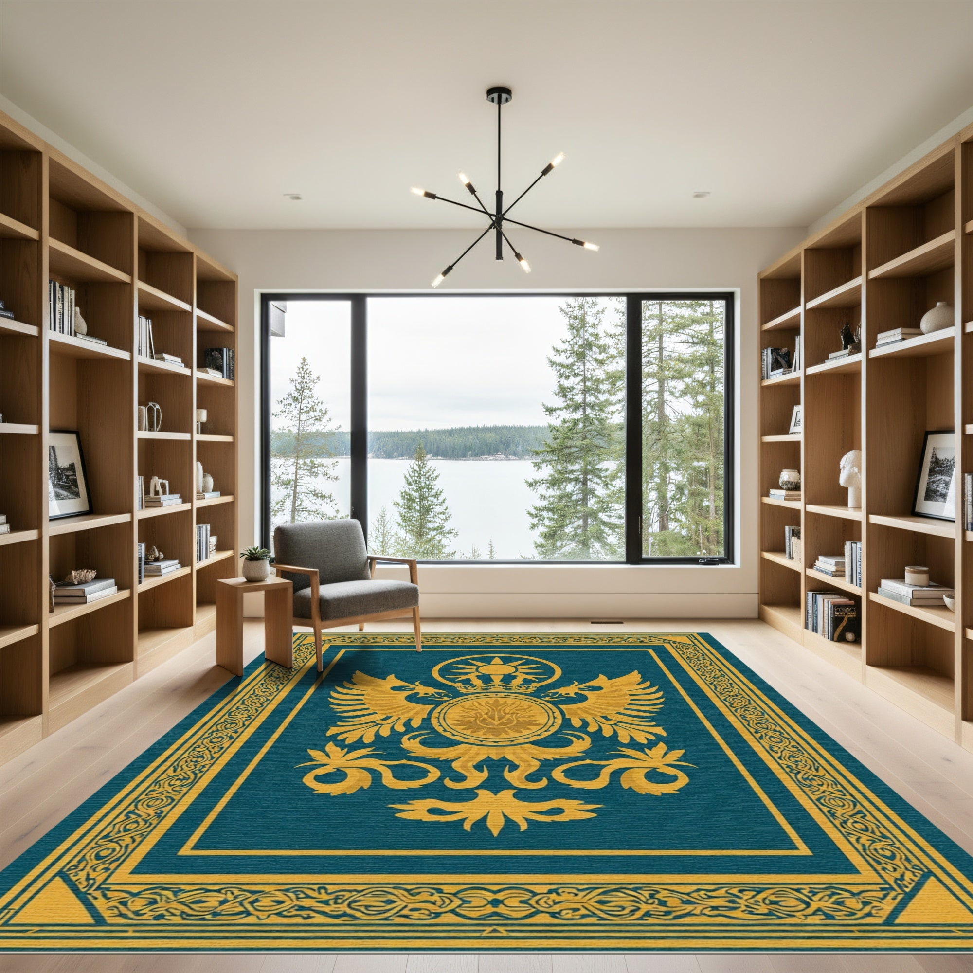 Regal Gold Eagle Sun Crest Teal Rug