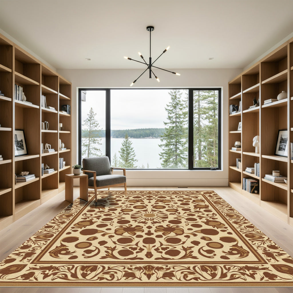 Earthy Tone Floral Medallion Border Rug