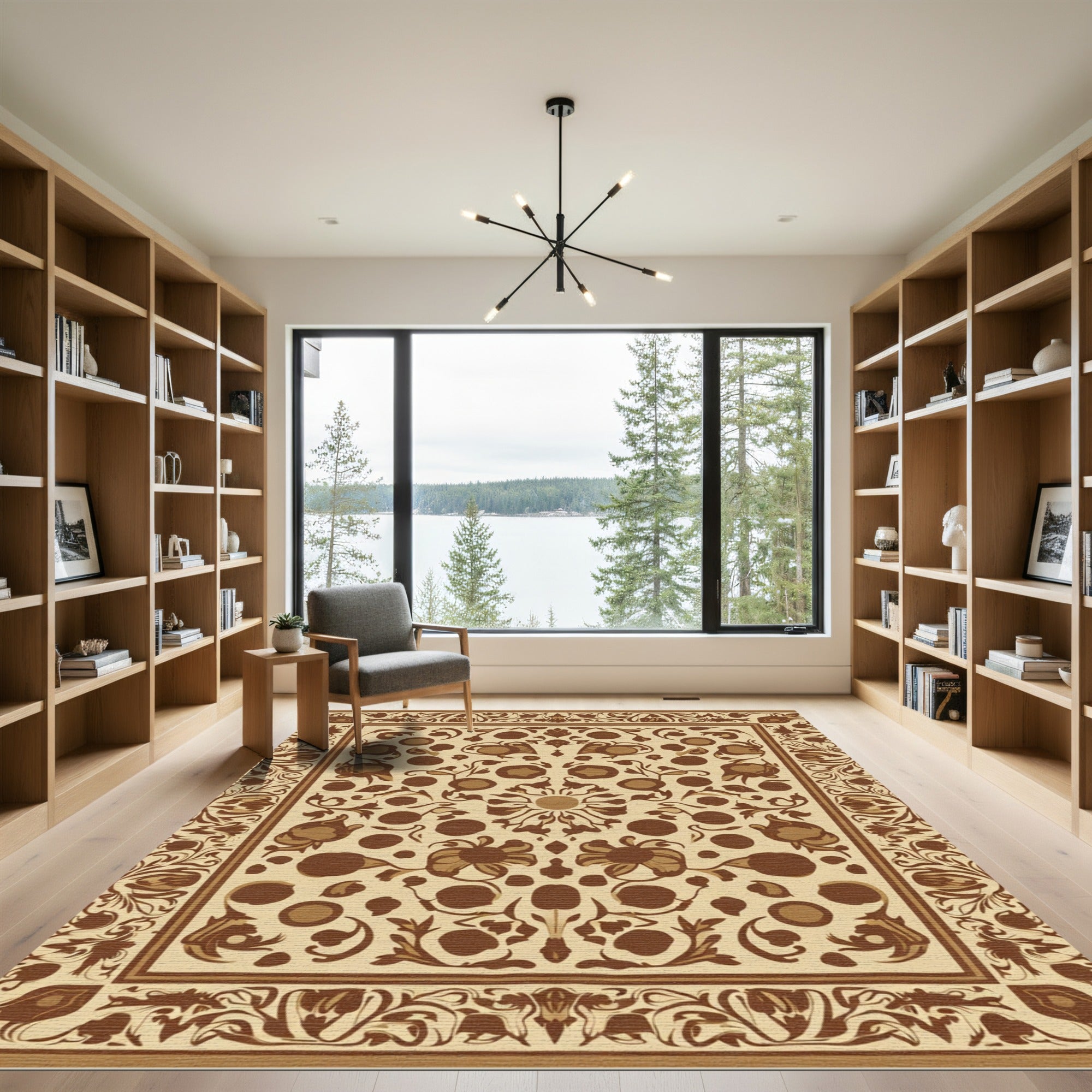 Earthy Tone Floral Medallion Border Rug