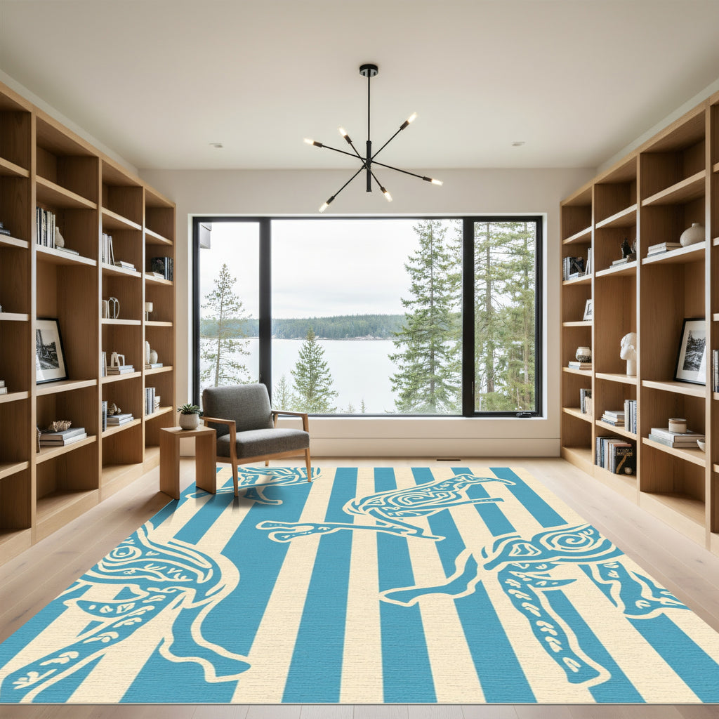 Blue Cream Abstract Animal Stripes Rug
