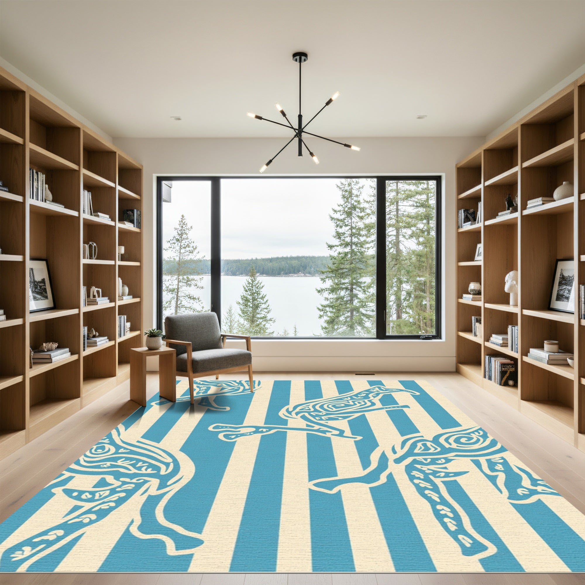 Blue Cream Abstract Animal Stripes Rug