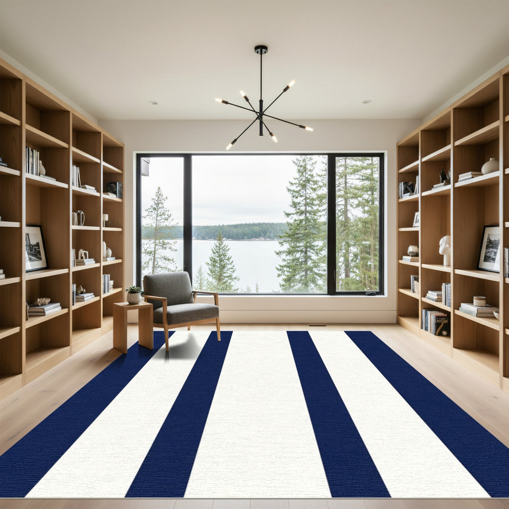 Navy White Vertical Stripe Rug
