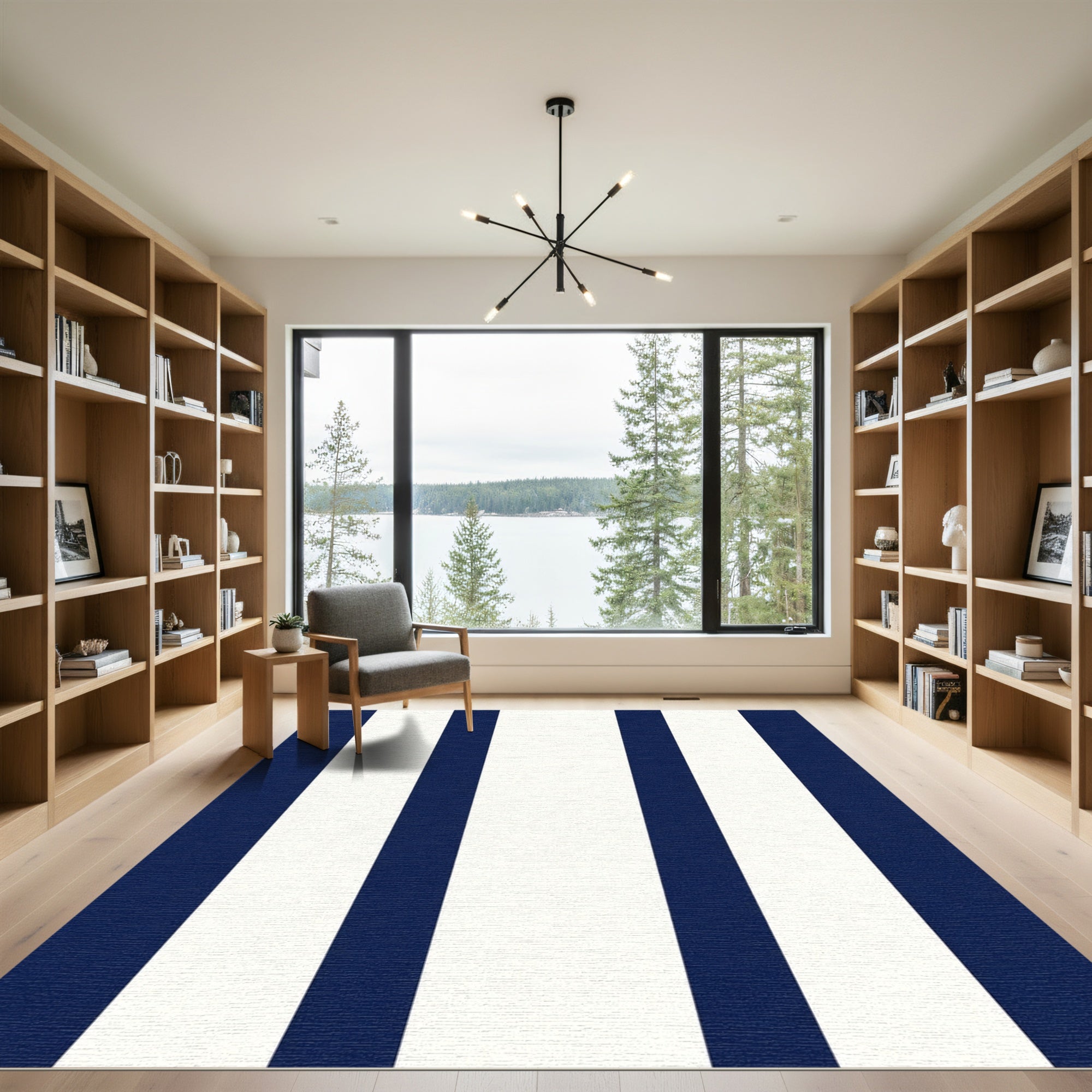 Navy White Vertical Stripe Rug