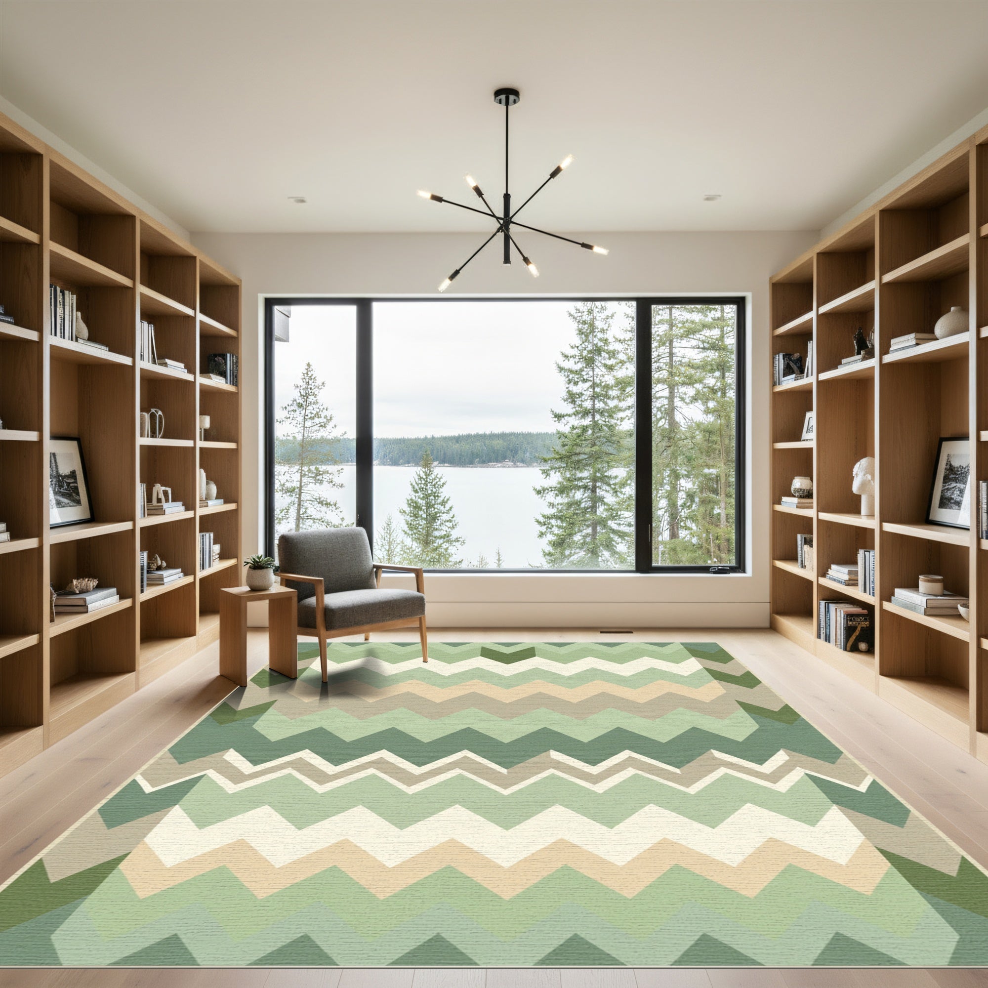 Earthy Green Chevron Stripe Rug