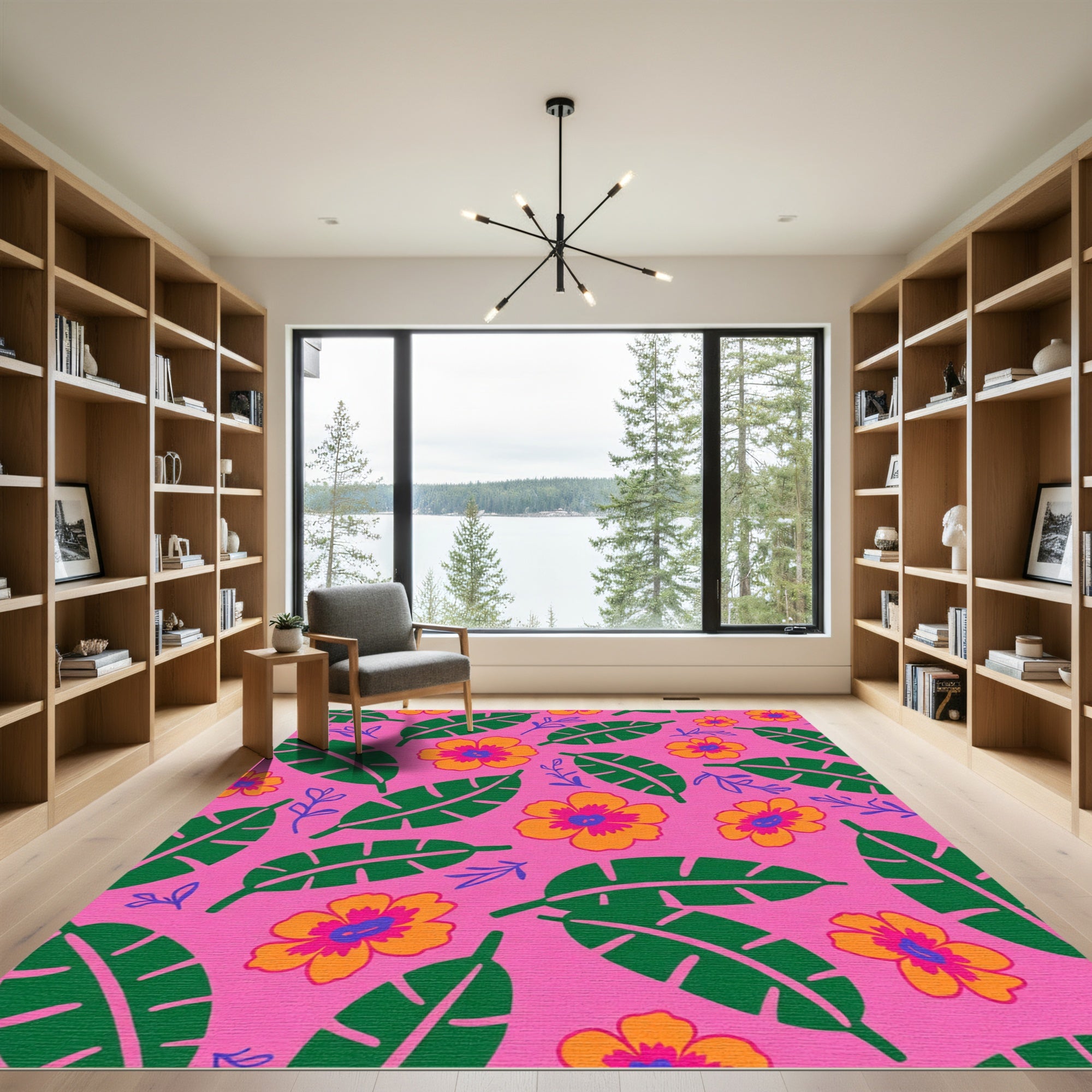 Vibrant Tropical Floral Leaf Collage Rug