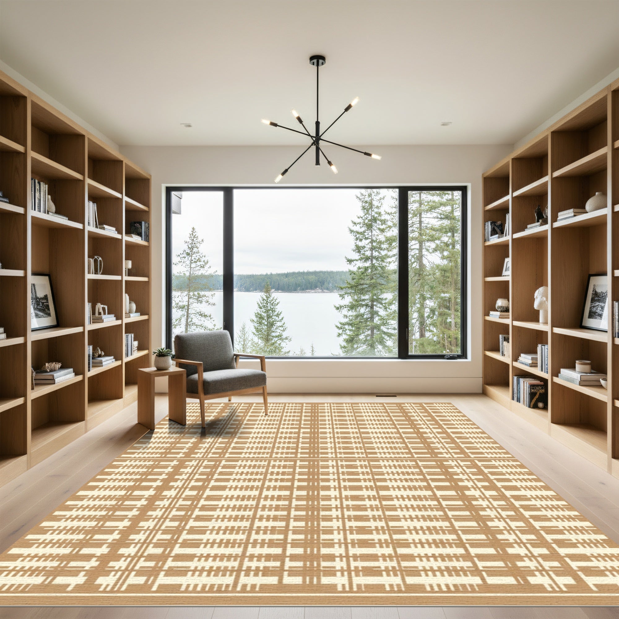 Caramel Cream Plaid Grid Rug