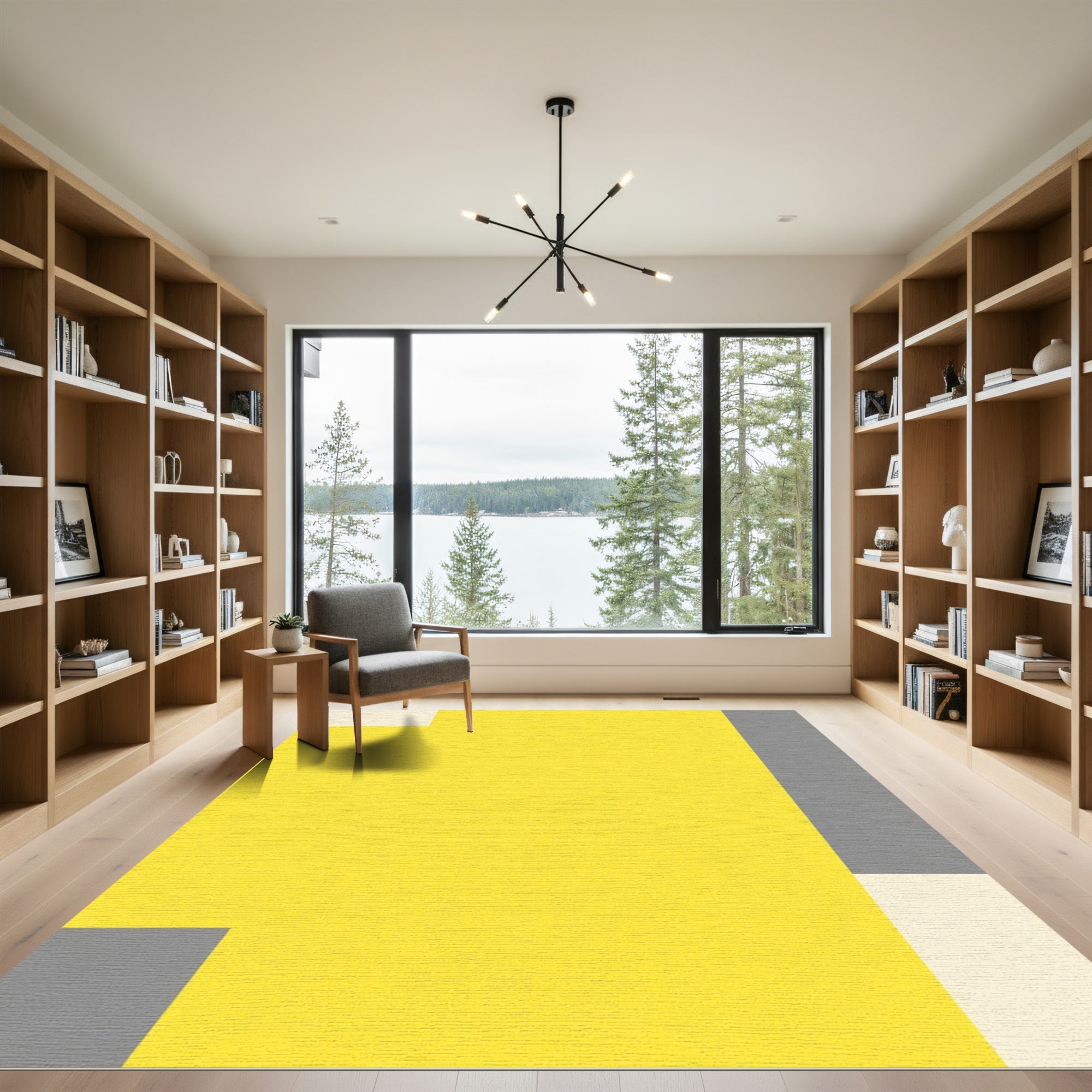 Abstract Yellow Gray Blocks Rug