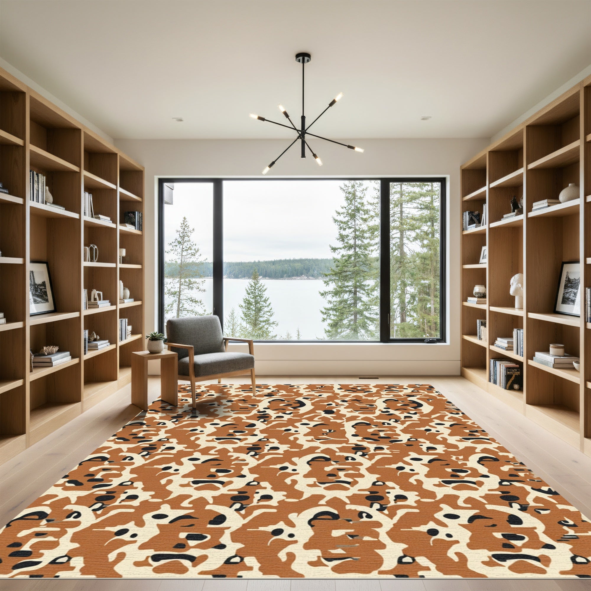 Terra Cotta Black Abstract Leo Face Rug