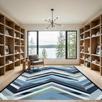 Cool Blue Chevron Geometric Rug
