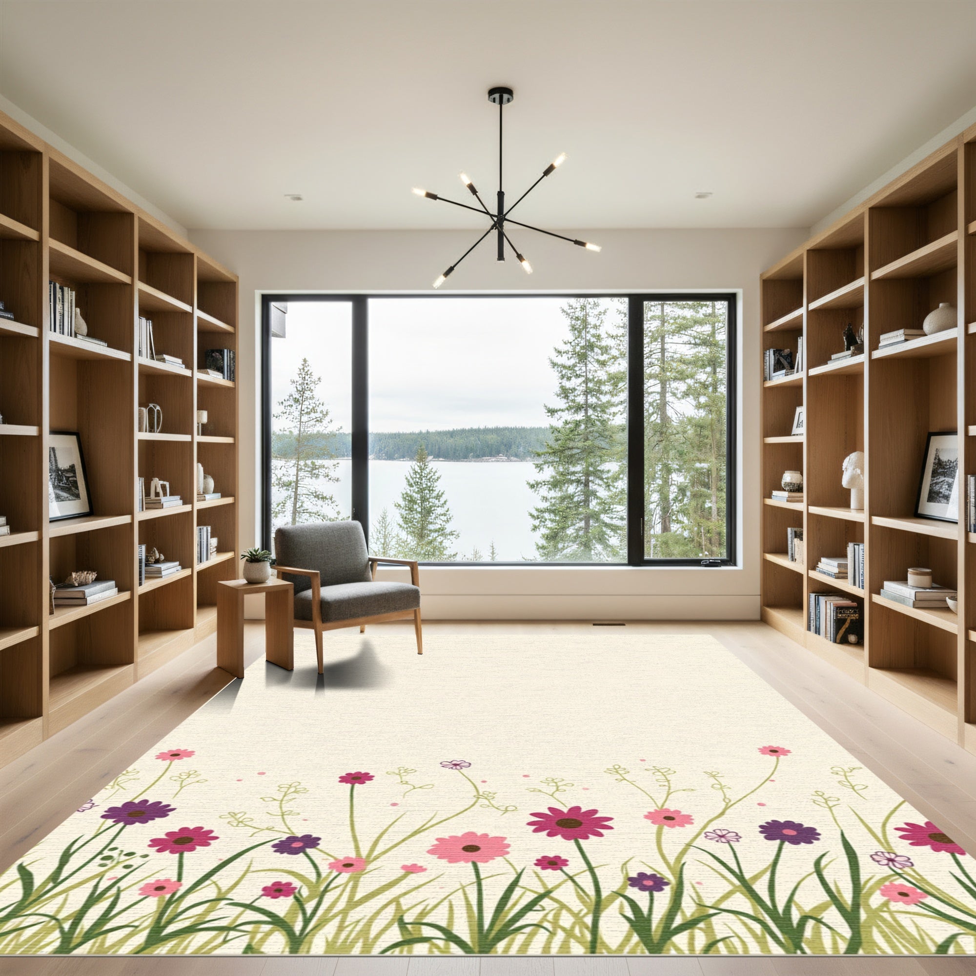 Whimsical Pink Purple Floral Meadow Rug