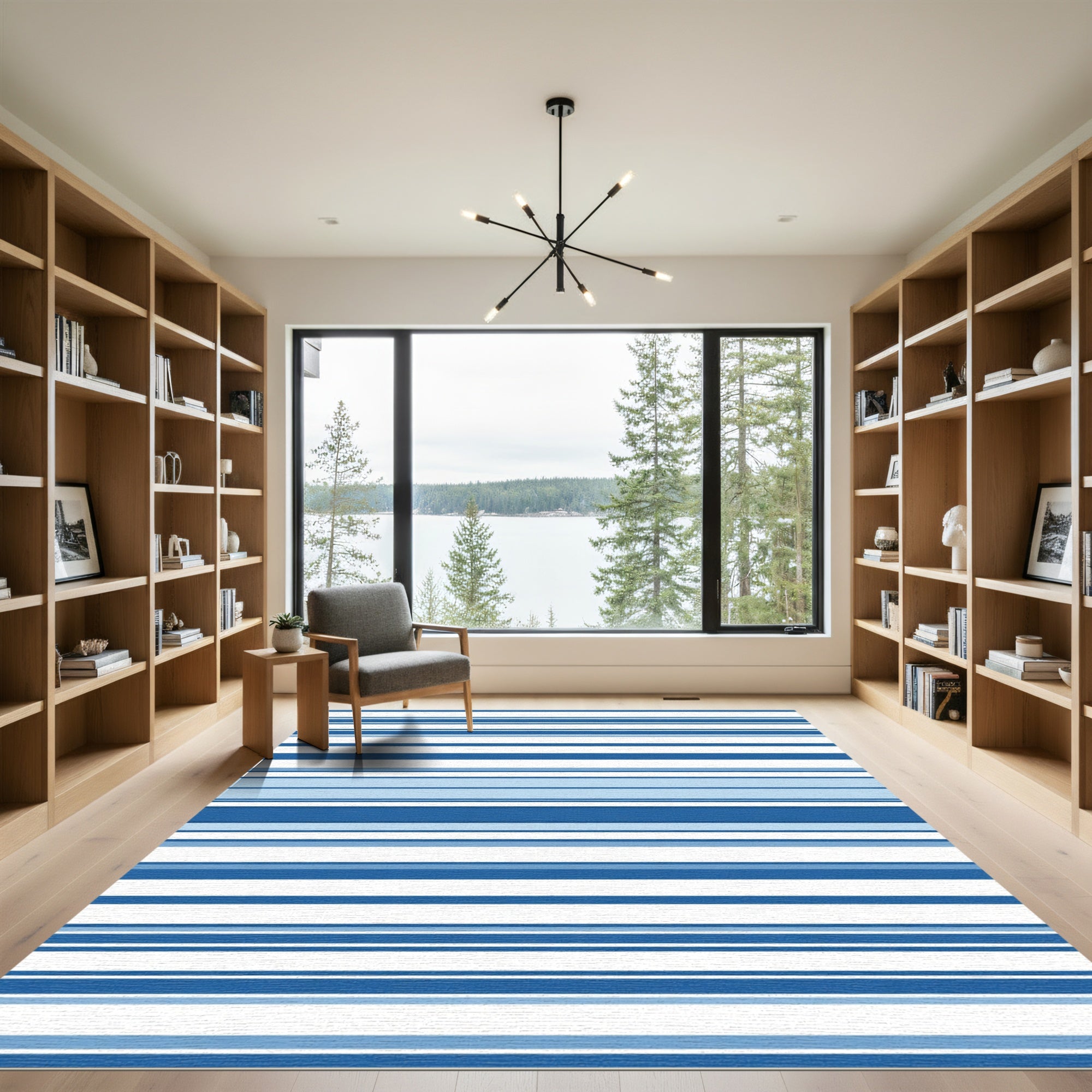 Marine Blue Horizontal Stripe Rug