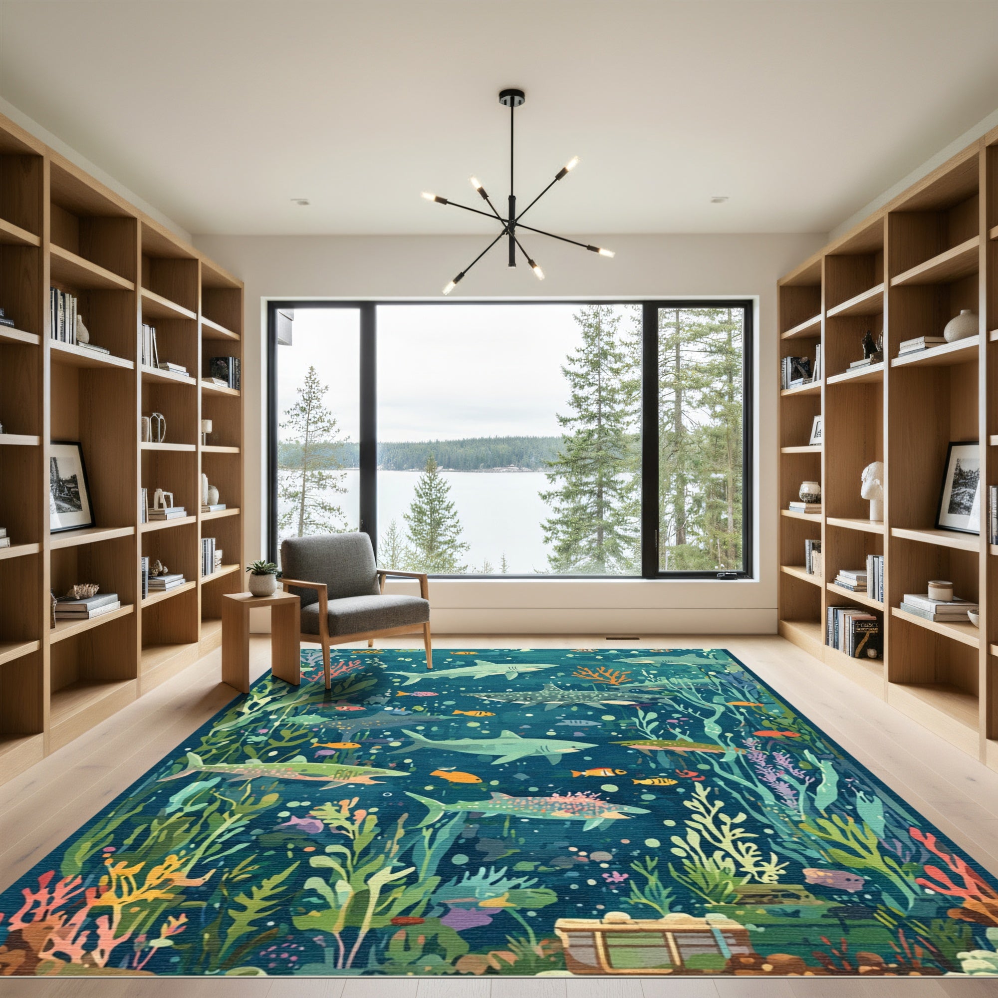 Oceanic Sharks Coral Reef Life Rug