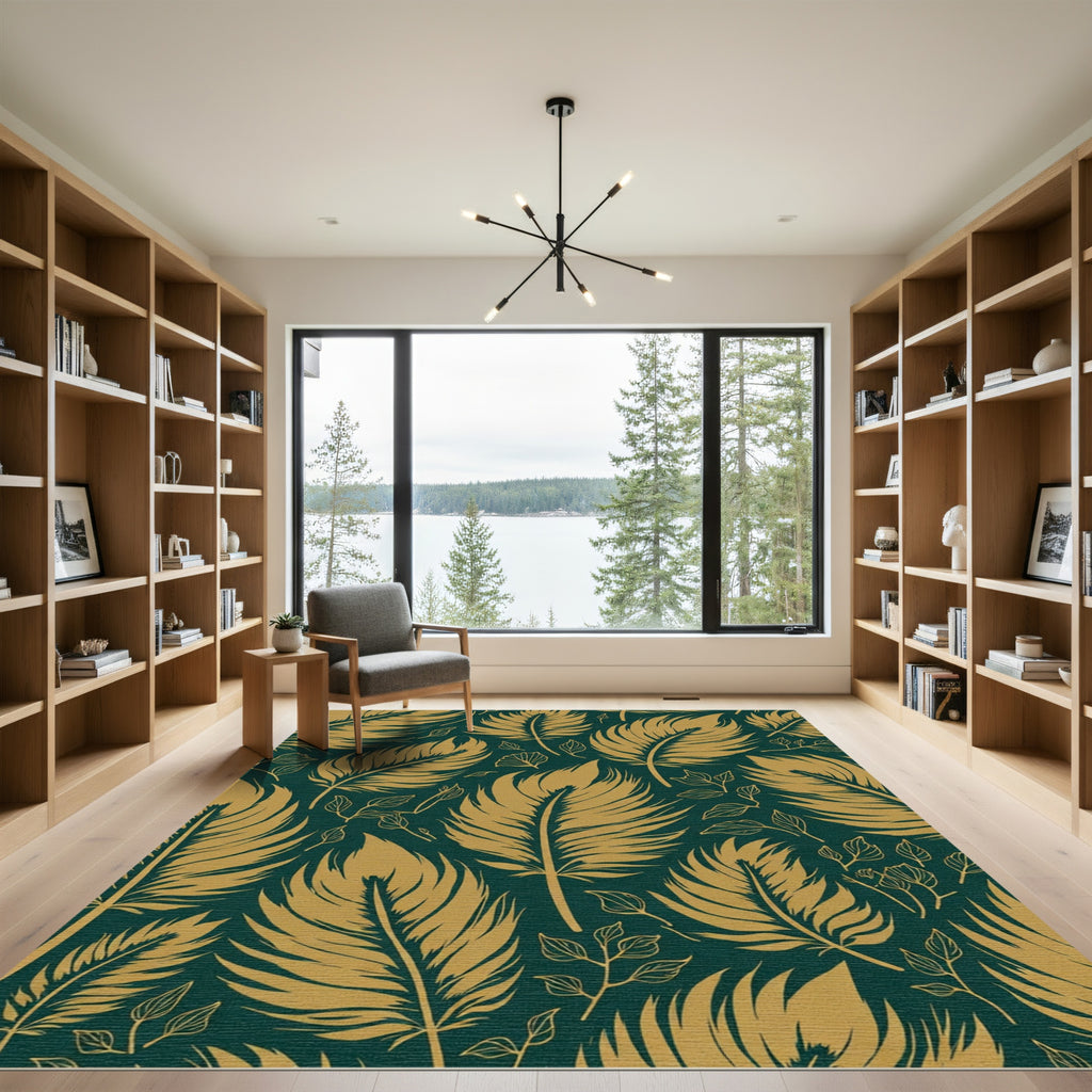 Golden Feather Foliage Emerald Rug
