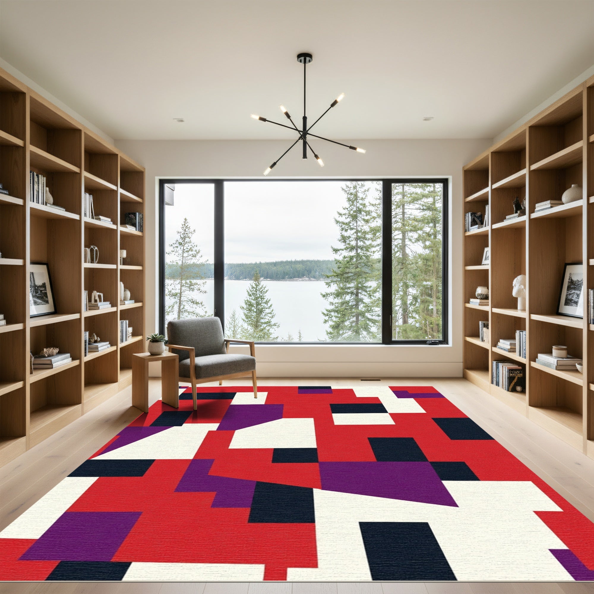 Bold Red Geometric Abstract Composition Rug