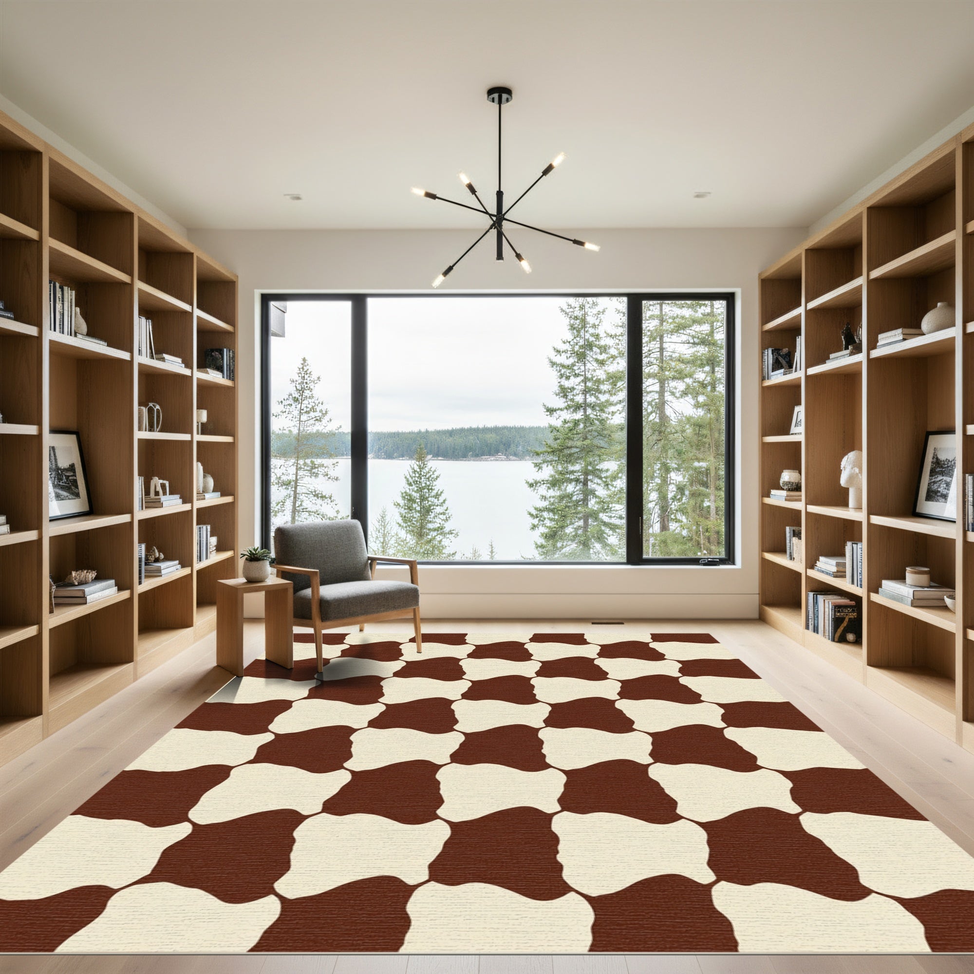 Brown Cream Organic Checkerboard Rug
