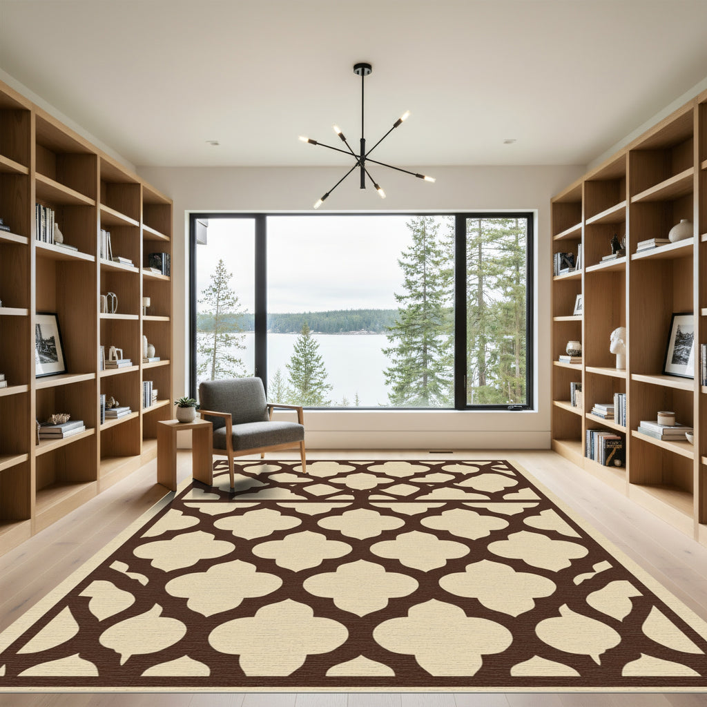 Brown Quatrefoil Lattice Grid Rug