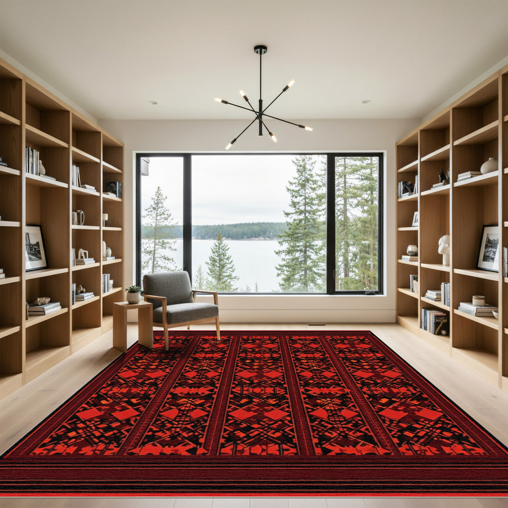 Bold Crimson Geometric Vertical Stripe Rug