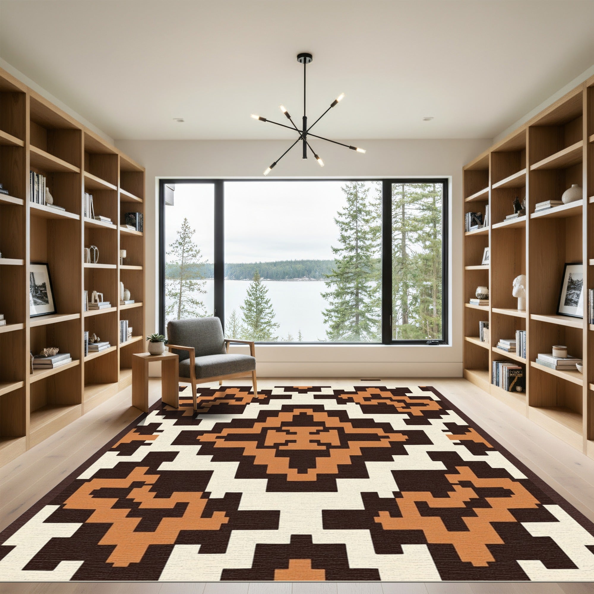 Retro Navajo Geometric Terracotta Rug