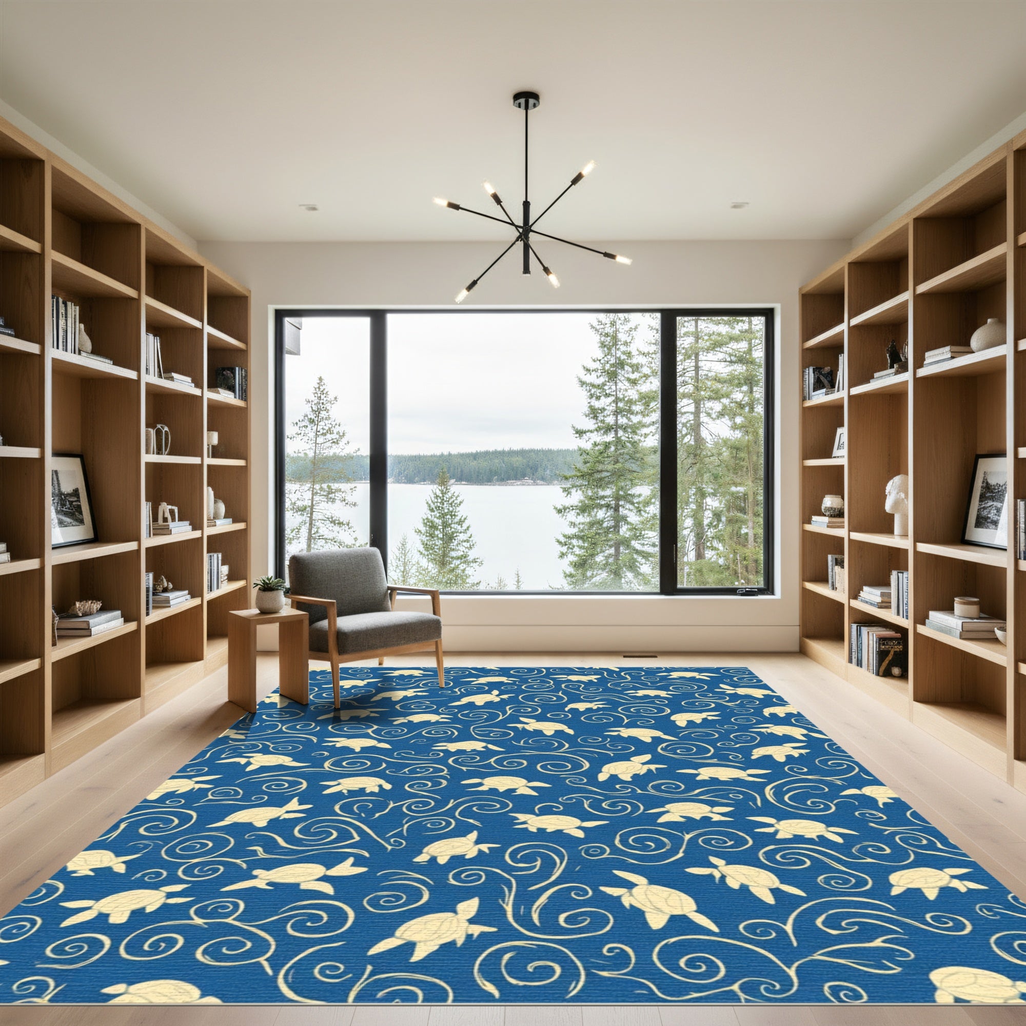 Blue Sea Turtle Swirl Accent Rug