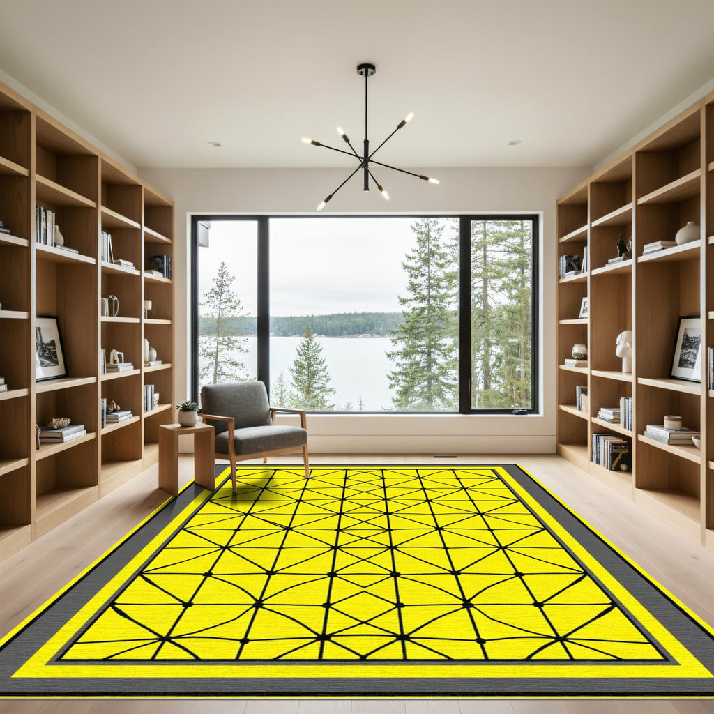 Bold Yellow Geometric Net Rug