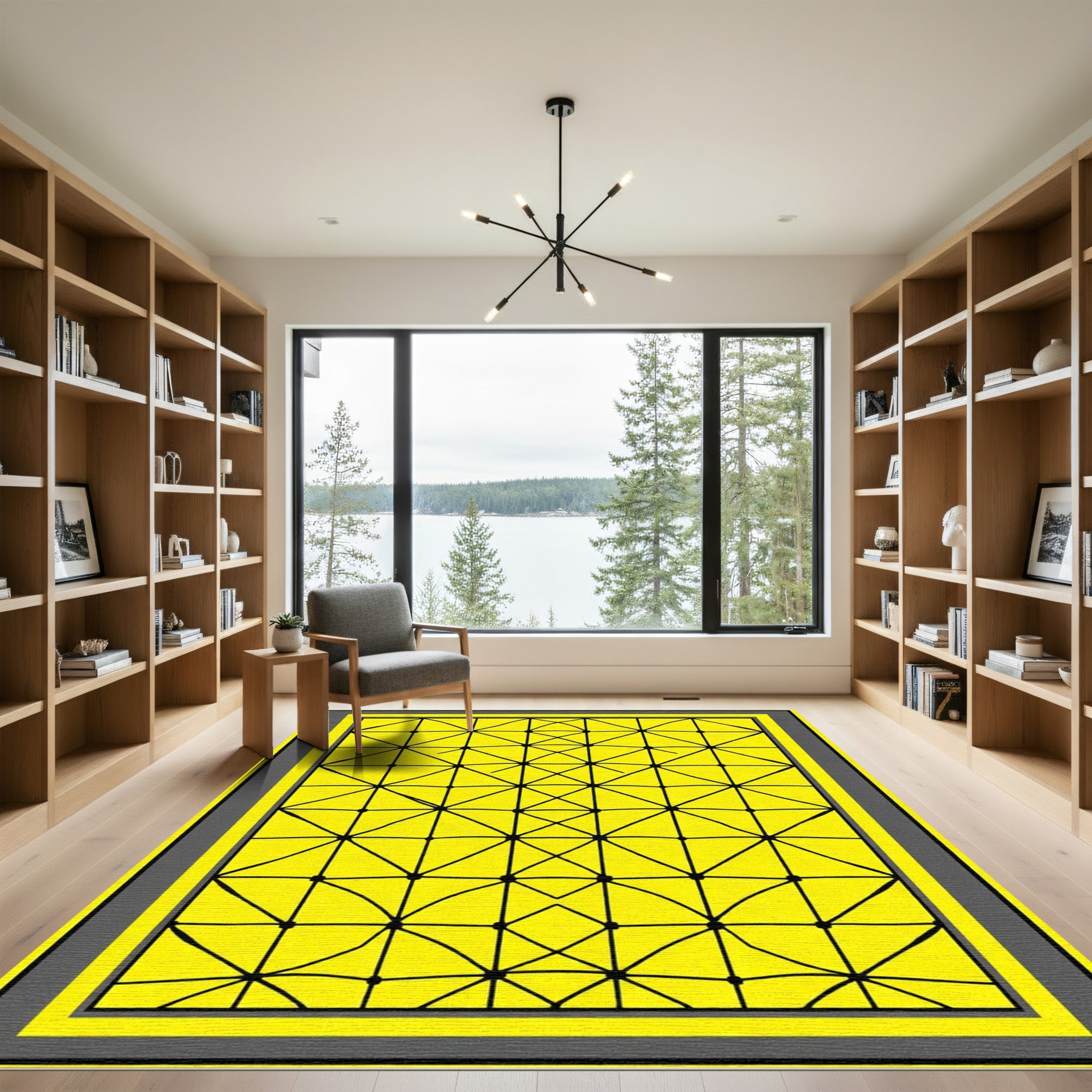 Bold Yellow Geometric Net Rug