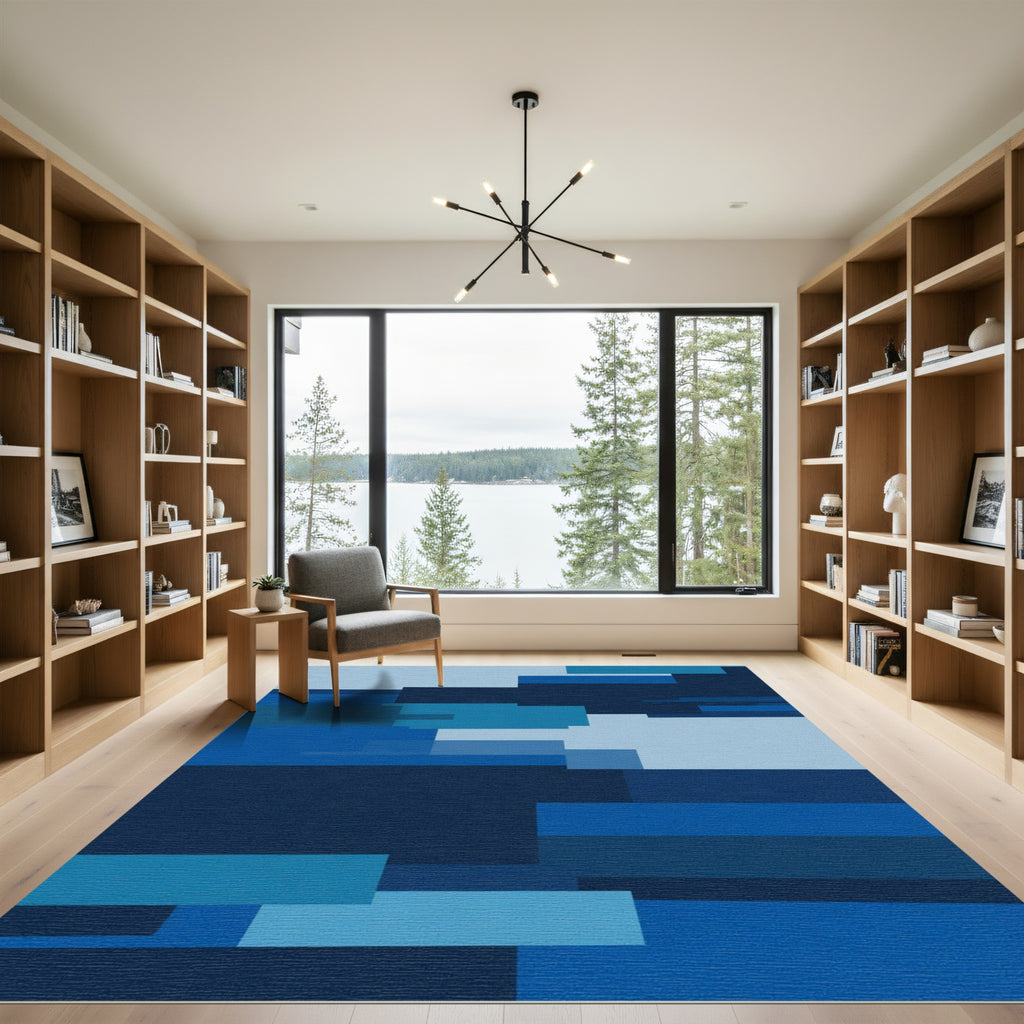 Modern Blue Rectangles Abstract Overlay Rug