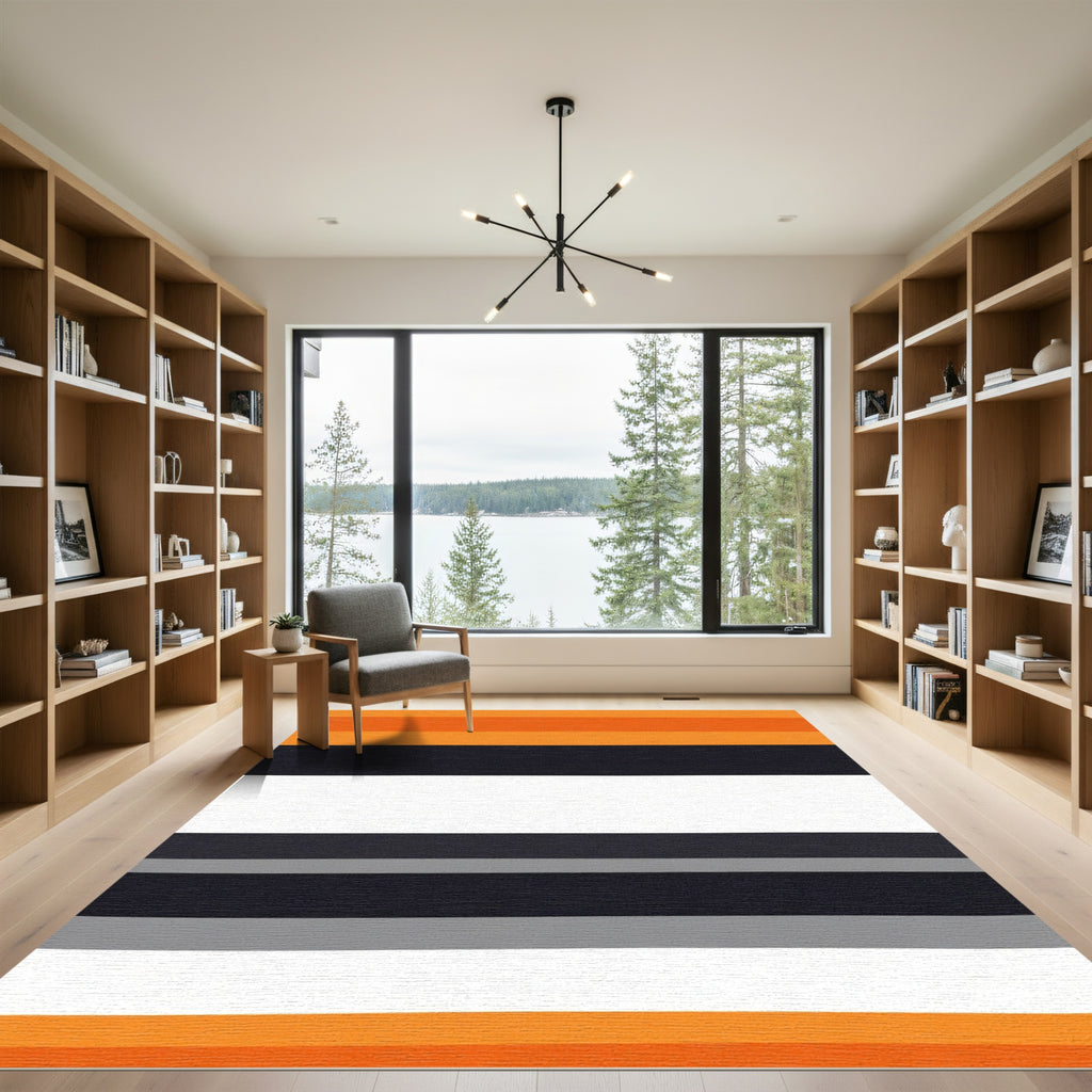 Bold Orange Cream Gray Stripe Layers Rug