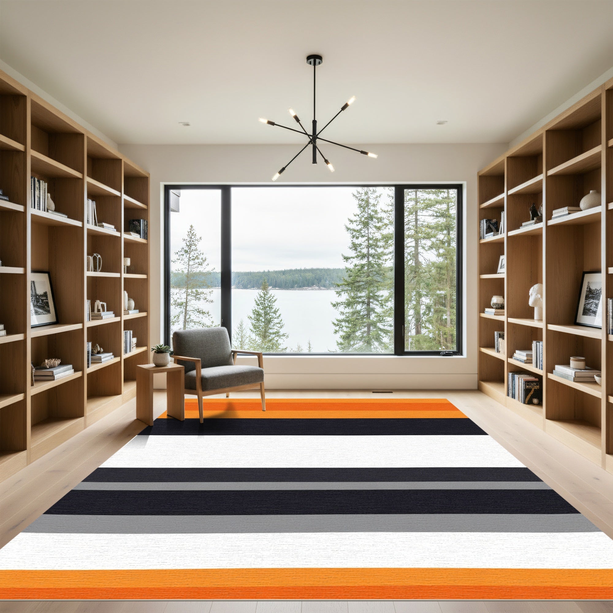 Bold Orange Cream Gray Stripe Layers Rug