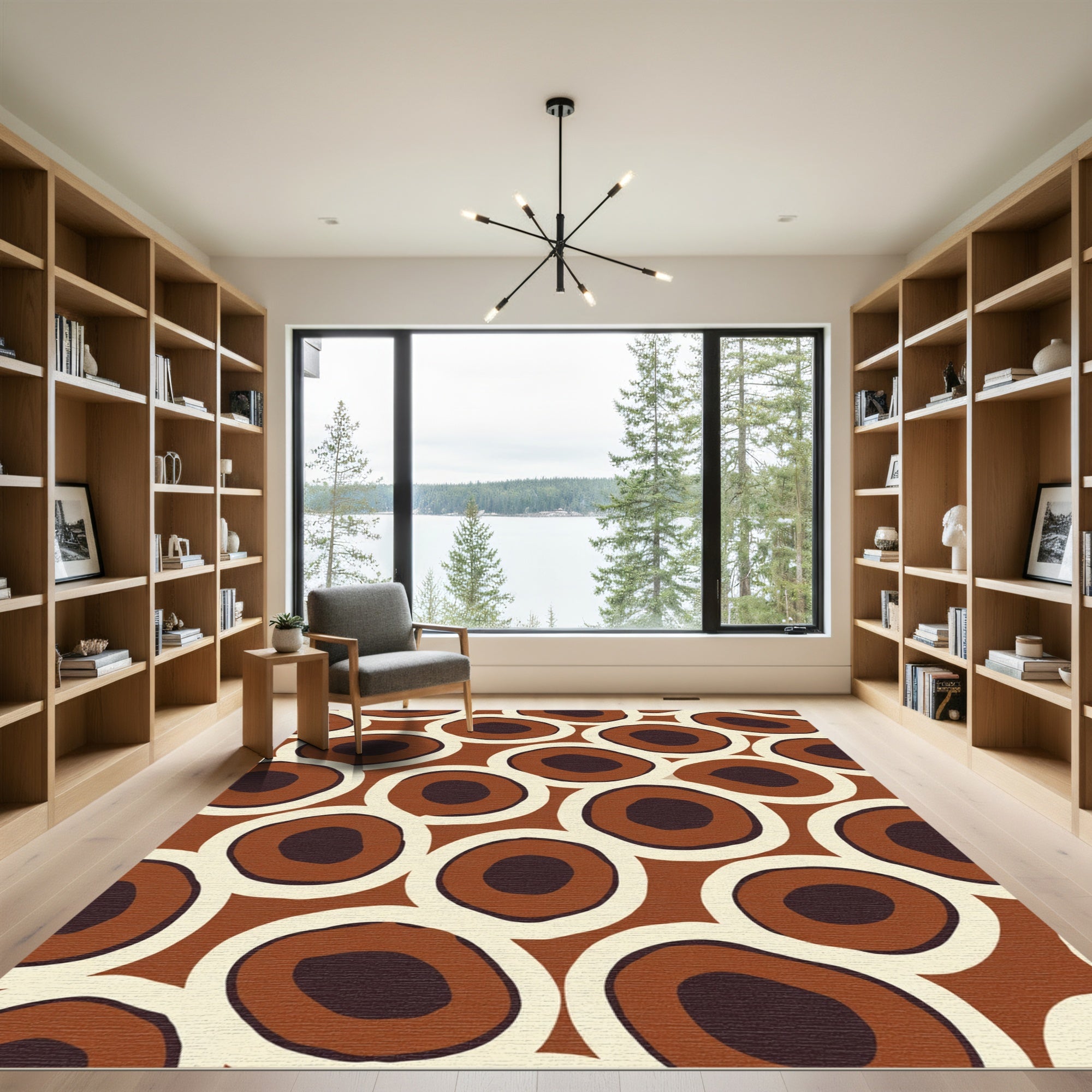 Brown Cream Ringed Circles Rug