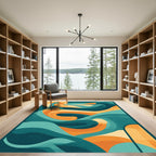 Cool Tones Orange Wave Abstract Rug