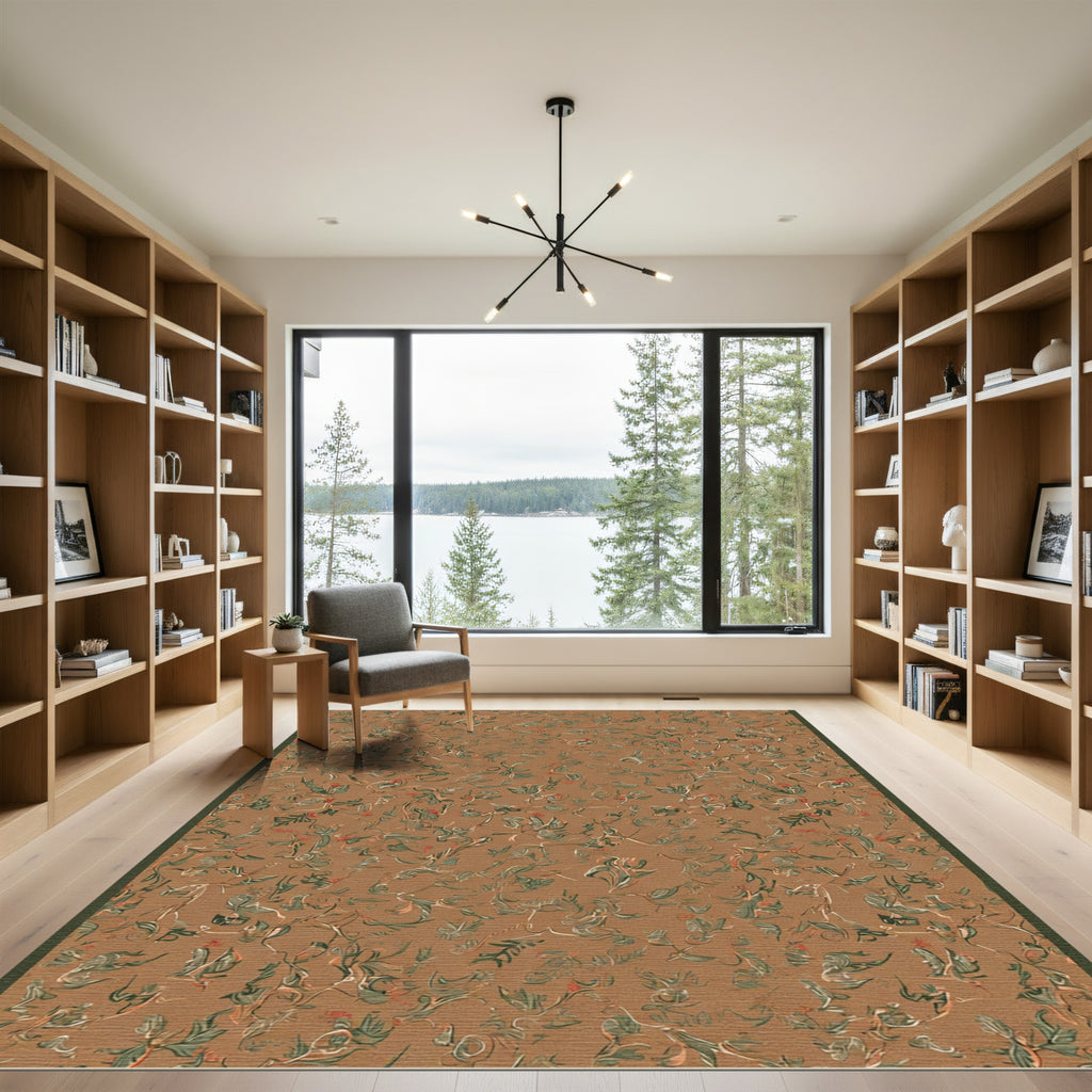 Earthy Tone Abstract Floral Swirl Rug