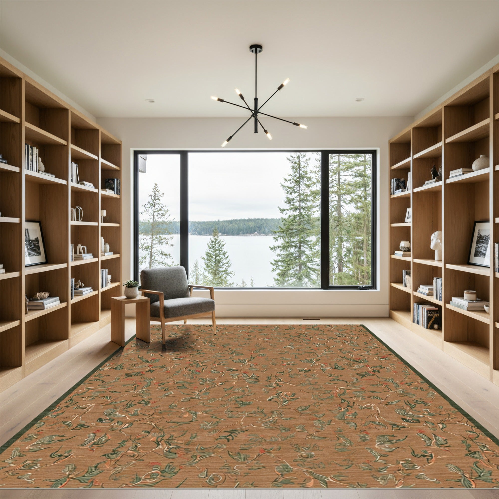 Earthy Tone Abstract Floral Swirl Rug