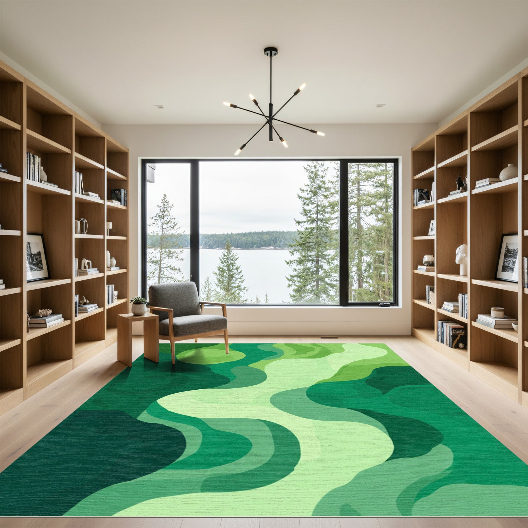 Emerald Green Organic Flow Abstraction Rug