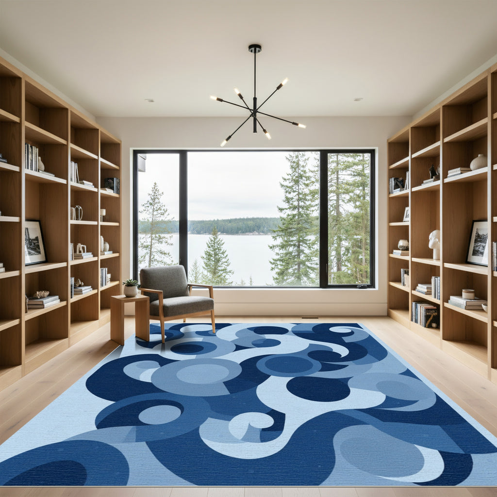 Deep Blue Abstract Swirls Rug