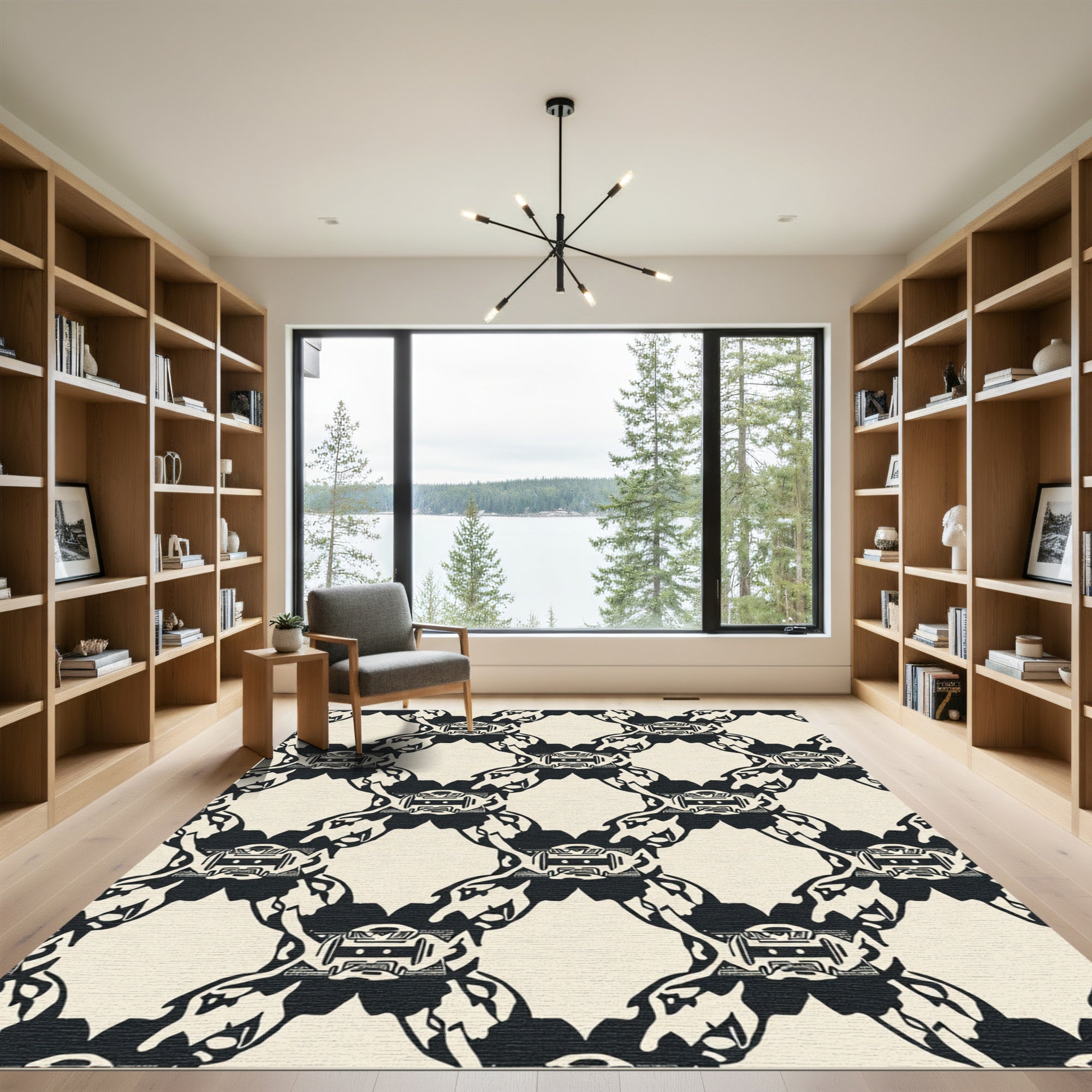 Black Cream Interlocking Abstract Forms Rug