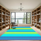 Coastal Stripe Aqua Yellow Blue Rug