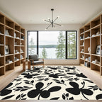 Bold Black Floral Botanical Silhouette Rug