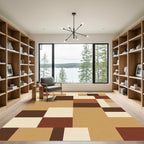 Terracotta Brown Geometric Blocks Rug
