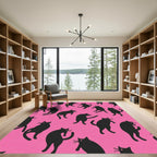 Black Cats Pink Background Repeat Rug