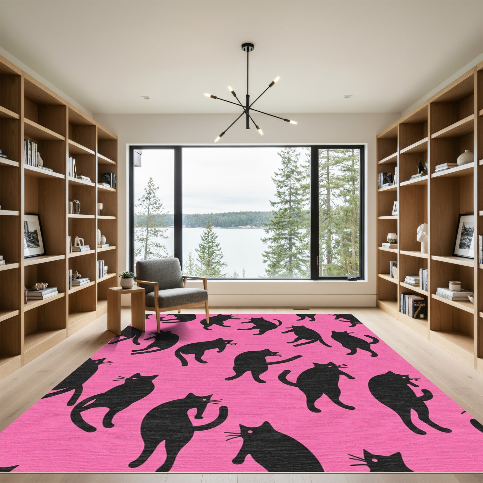 Black Cats Pink Background Repeat Rug