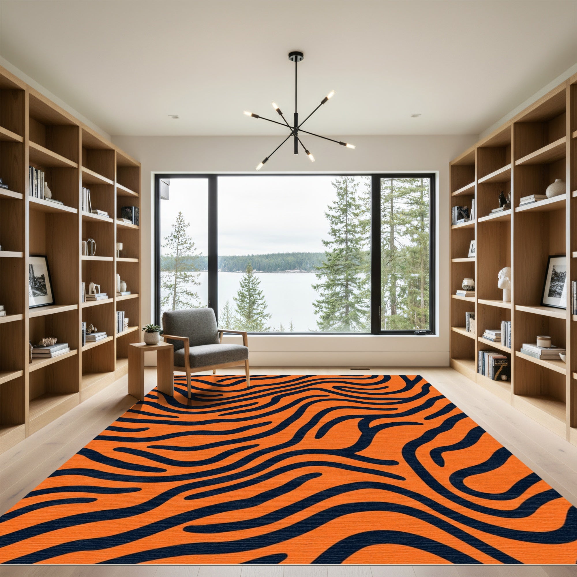Orange Navy Swirling Tiger Stripes Rug
