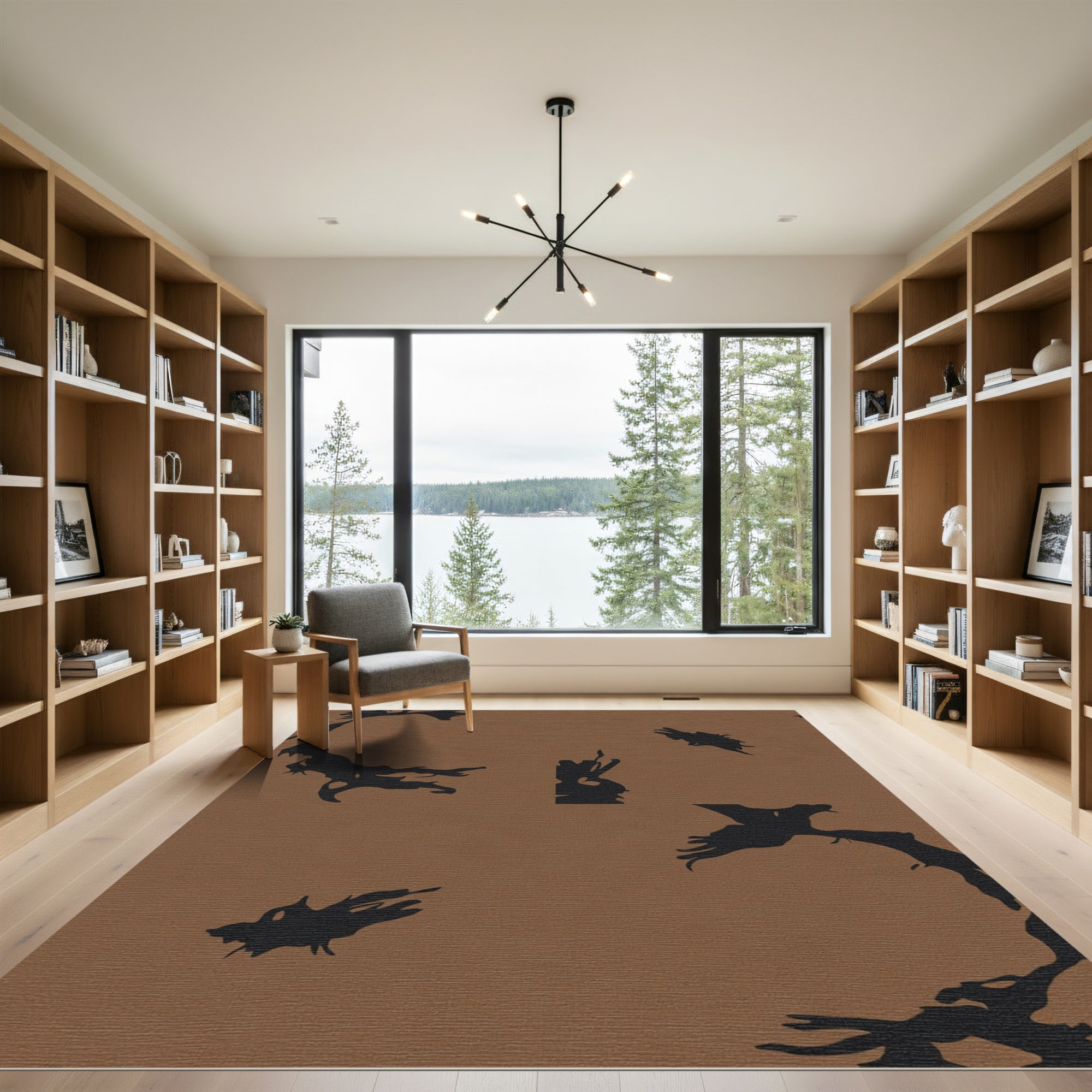 Brown Black Abstract Organic Shapes Rug
