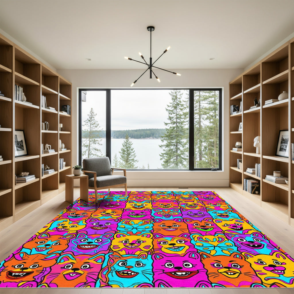 Vibrant Psychedelic Cat Collage Rug