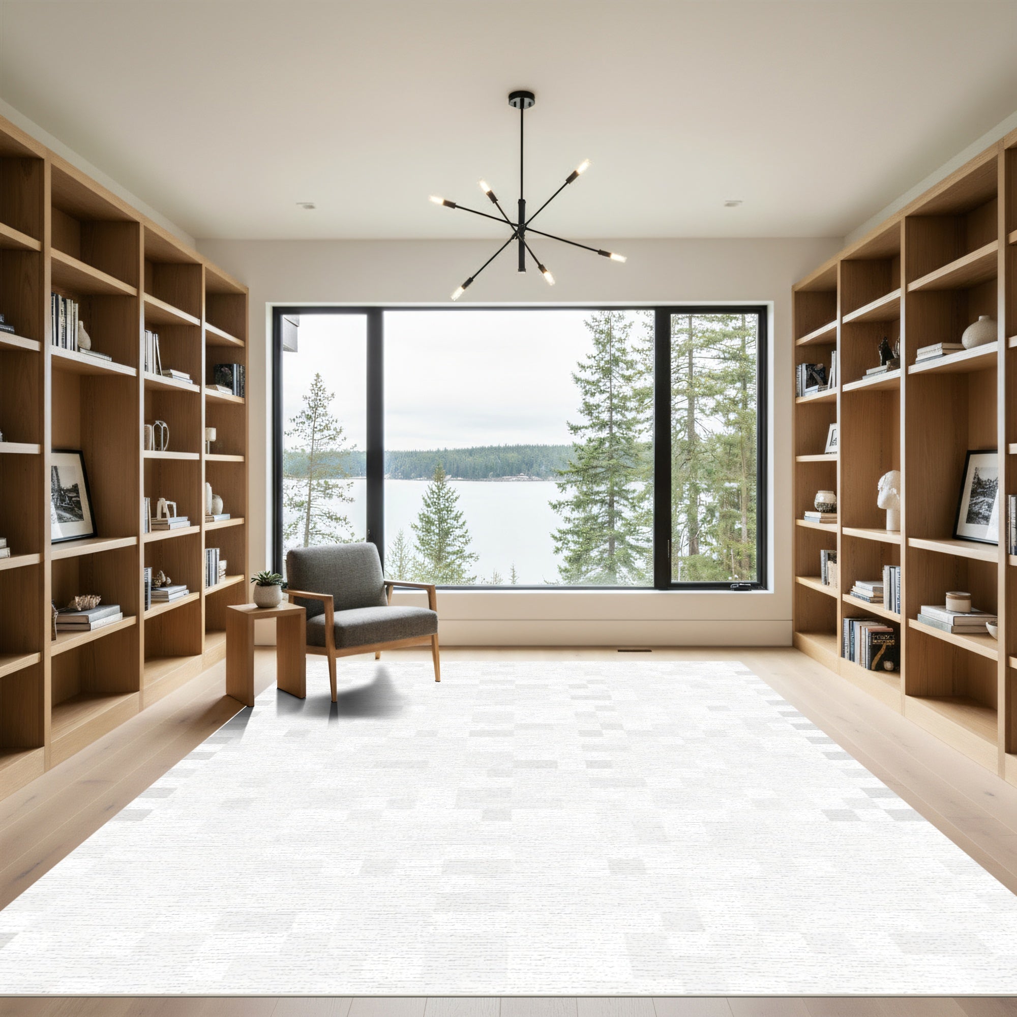 Soft White Geometric Square Rug