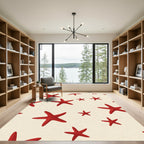Vibrant Red Starfish Beach Pattern Rug
