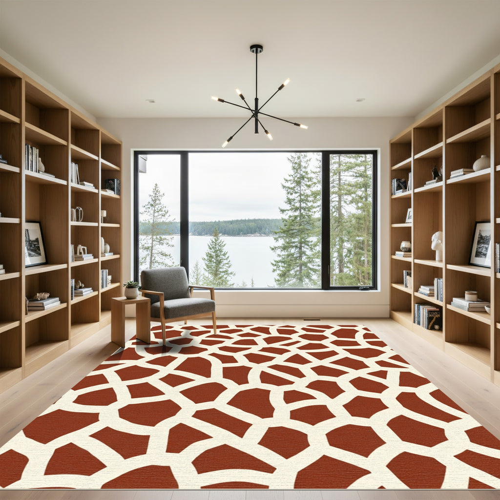 Giraffe Print Crimson Cream Terra Cotta Rug
