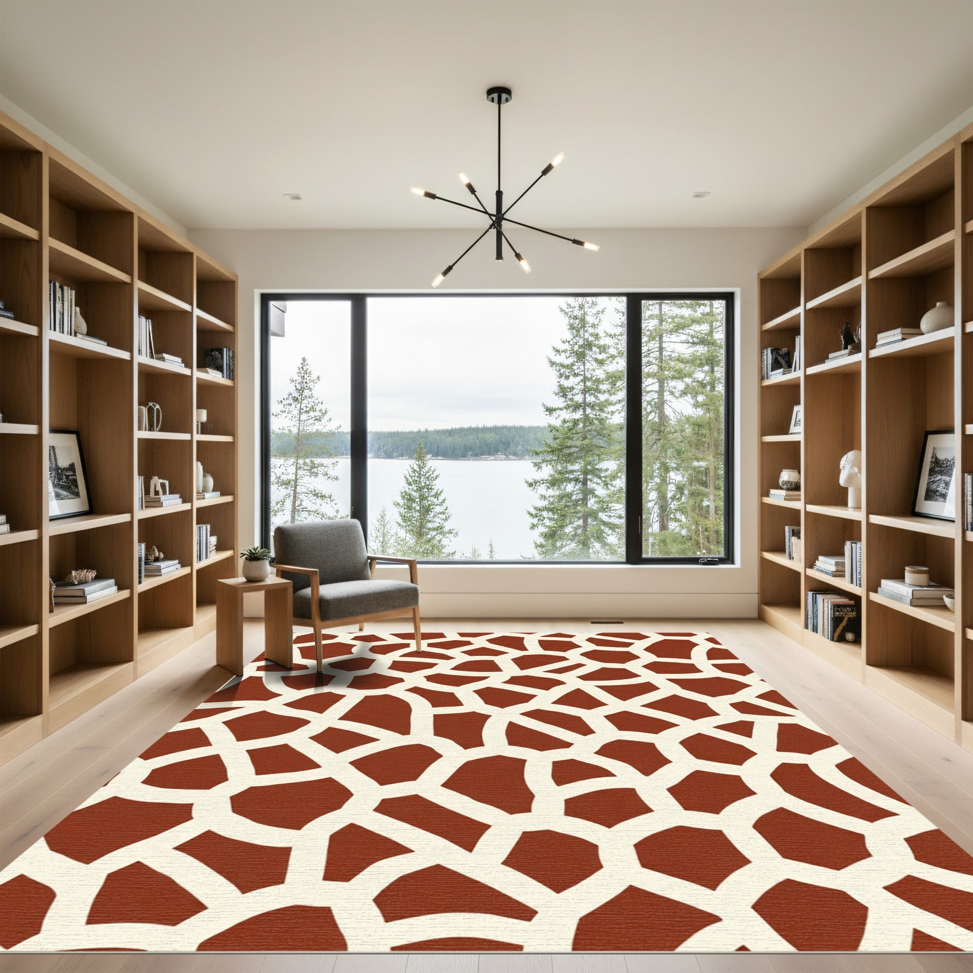 Giraffe Print Crimson Cream Terra Cotta Rug