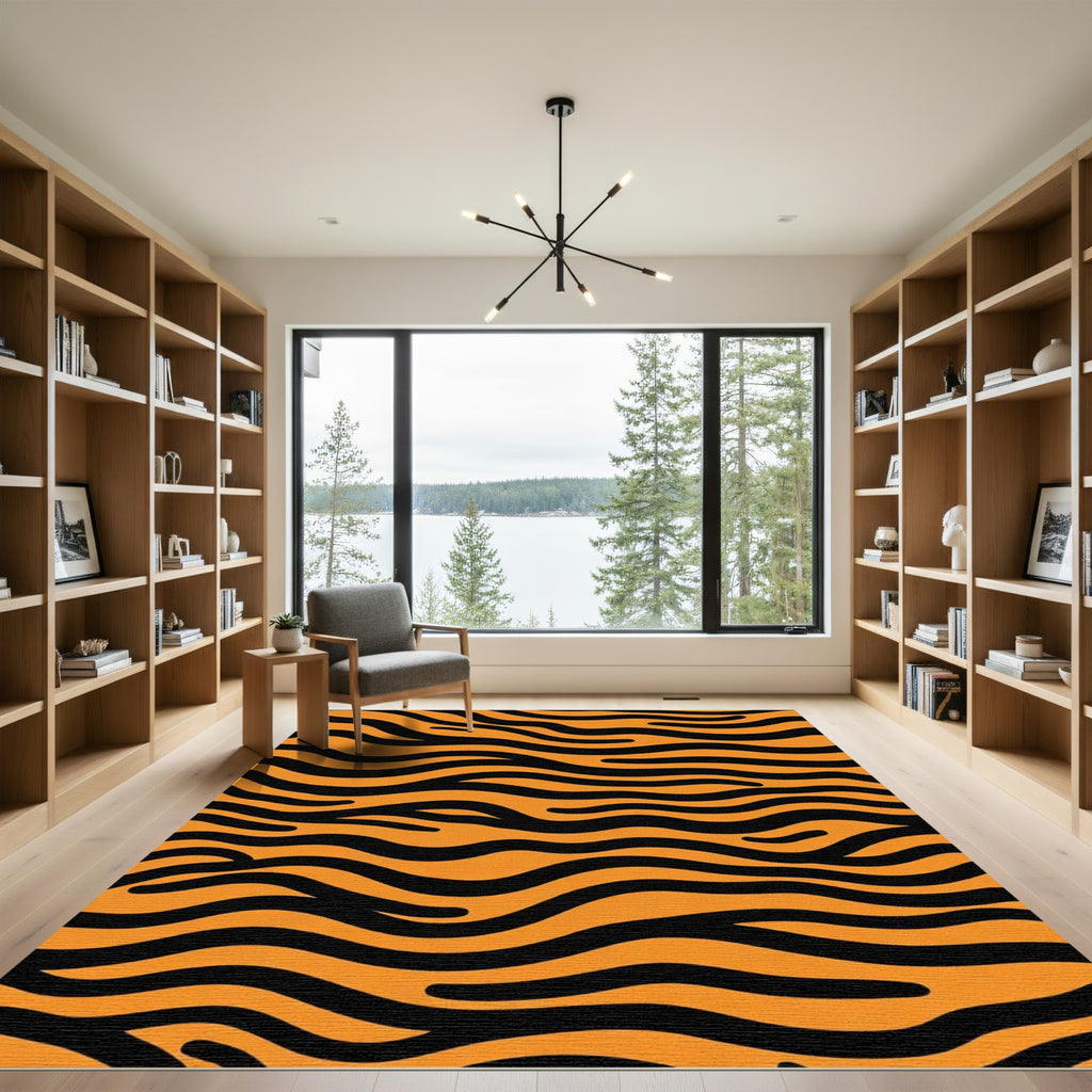 Bold Orange Black Animal Stripes Rug