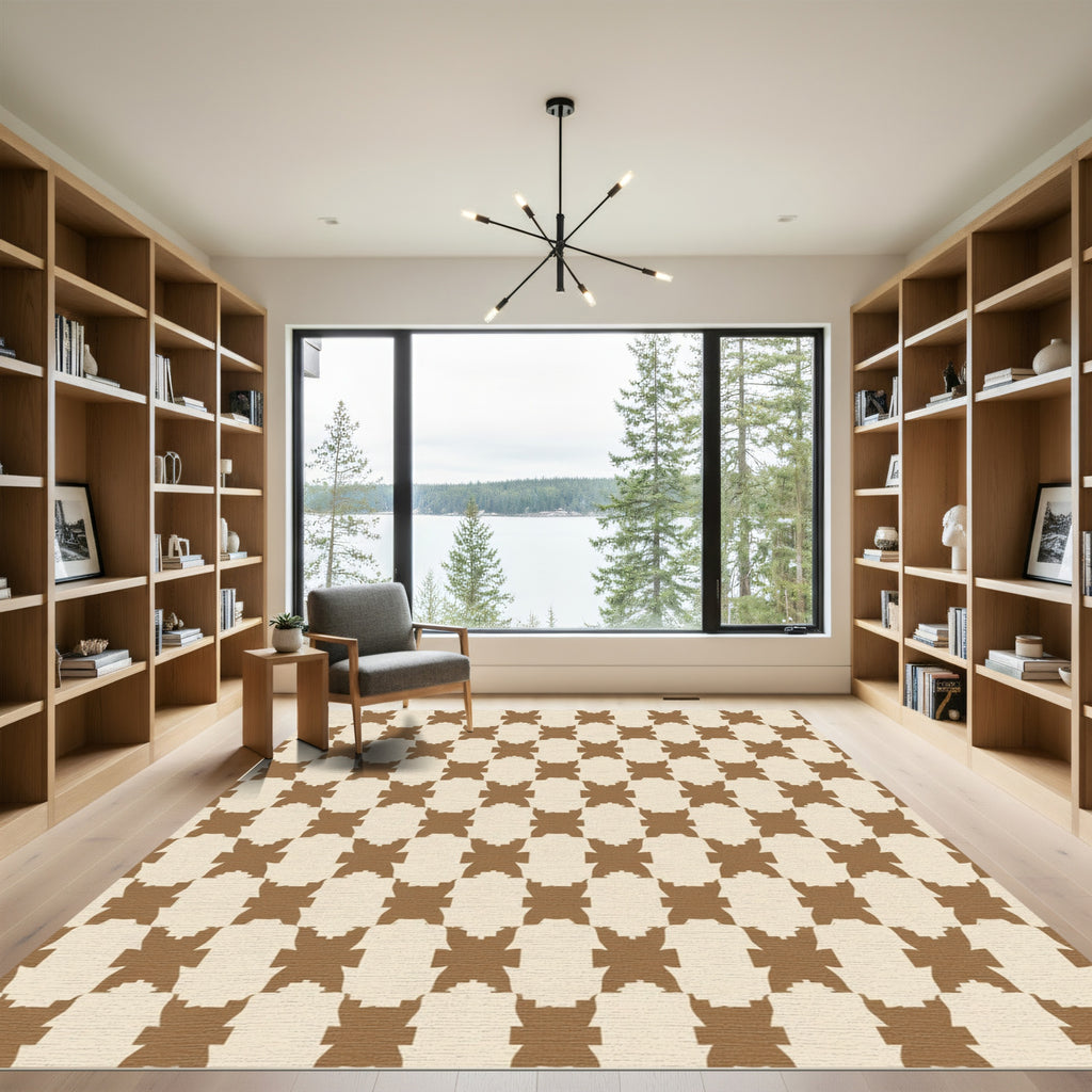 Neutral Tone Interlocking Square Rug